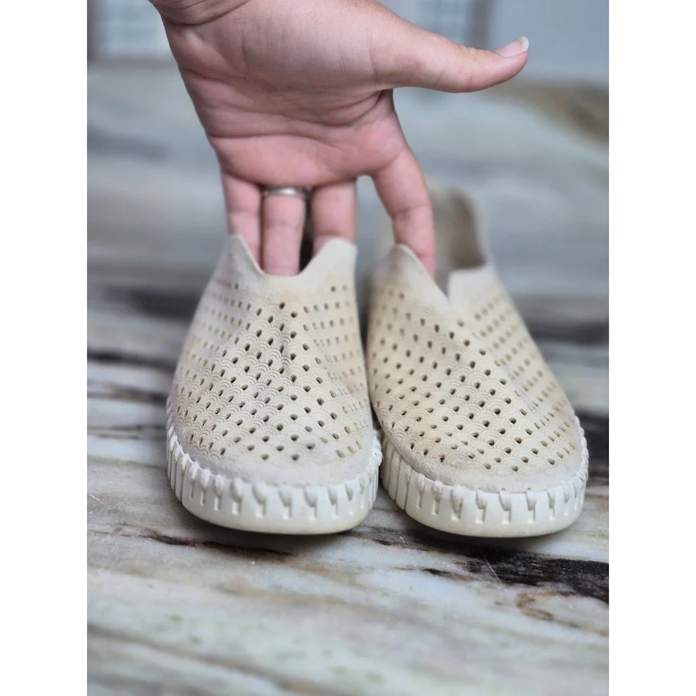 Ilse Jacobsen Tulip 139 Perforated Slip‎ On Shoes Cream Beige EU 37  Womens